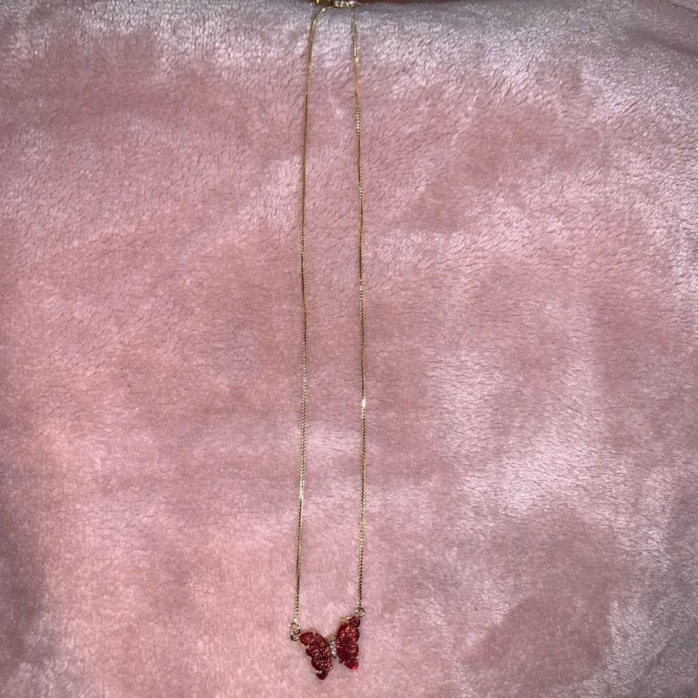 18K Gold Filled Burgandy Butterfly Necklace
